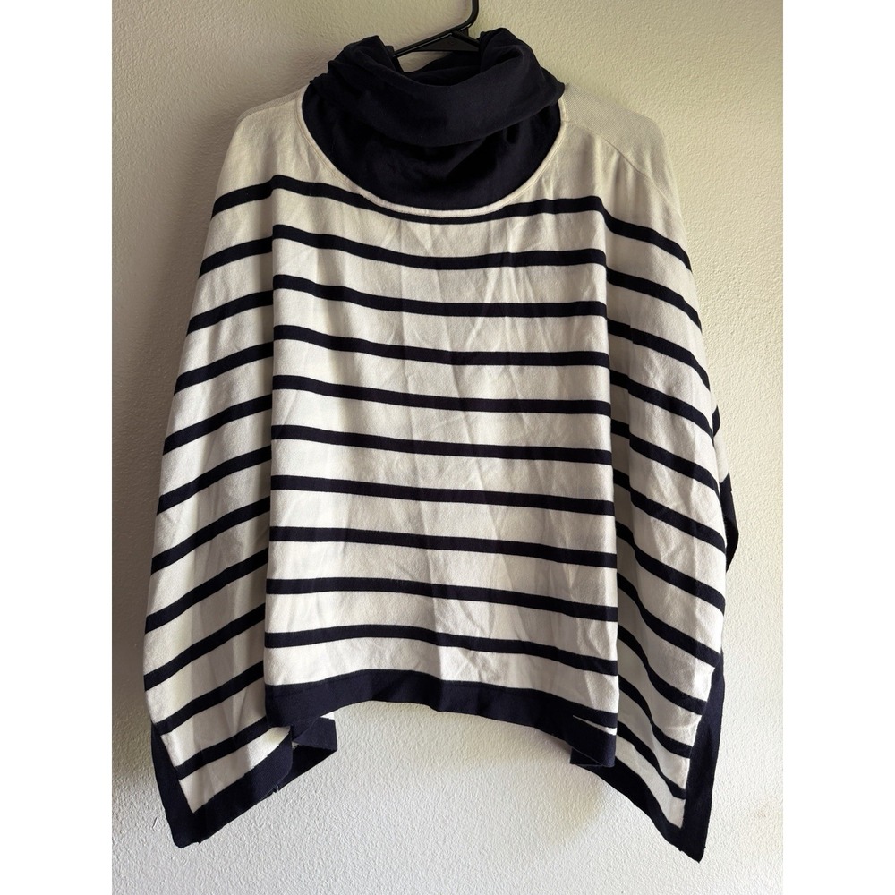THML Women's Pullover Shawl Cowl Neck Navy & White Size M/L Relaxed Fit